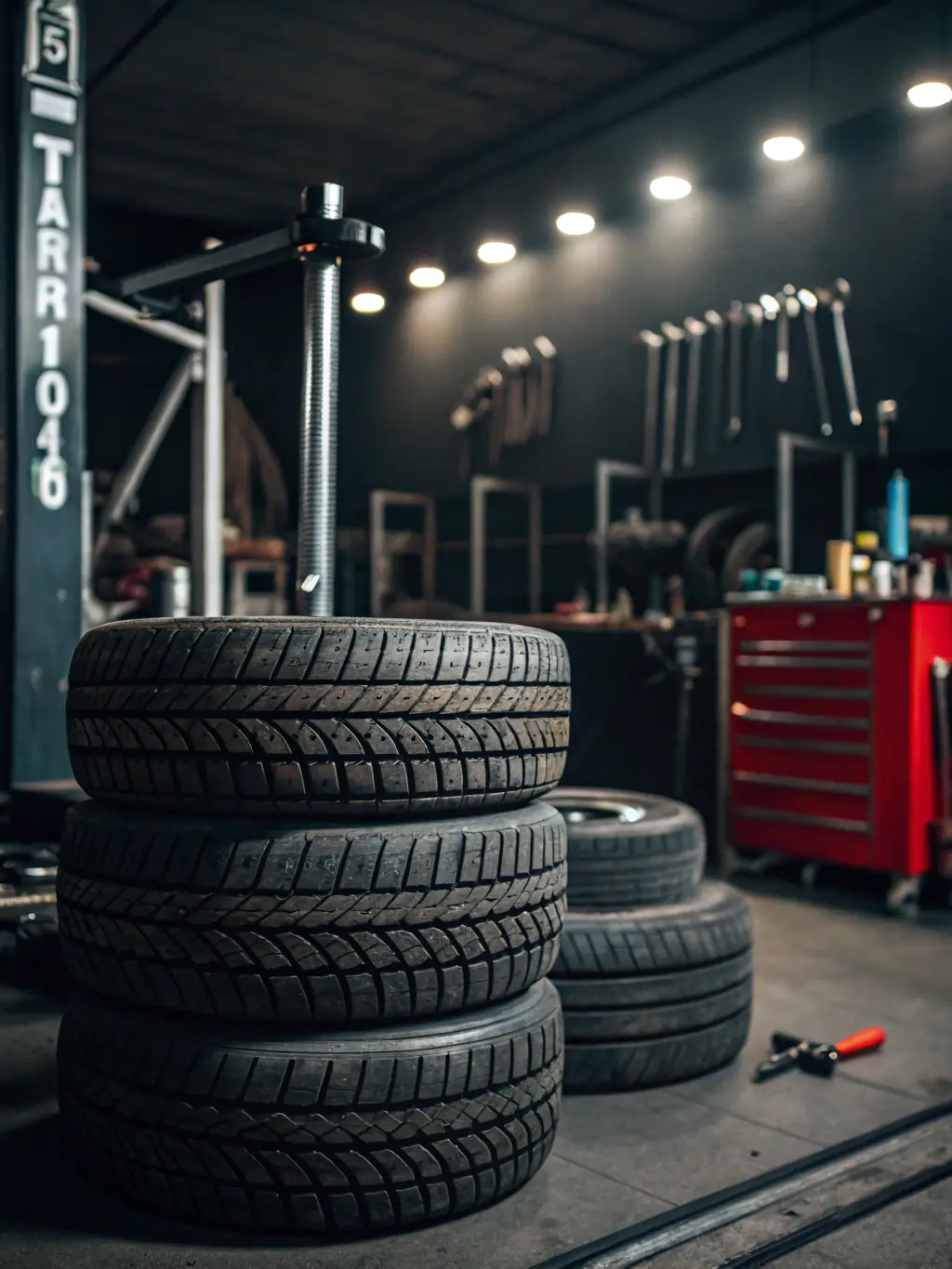 A UTV undergoing a tire change and inspection in the CCC Powersports service bay, emphasizing the thoroughness of the maintenance process.